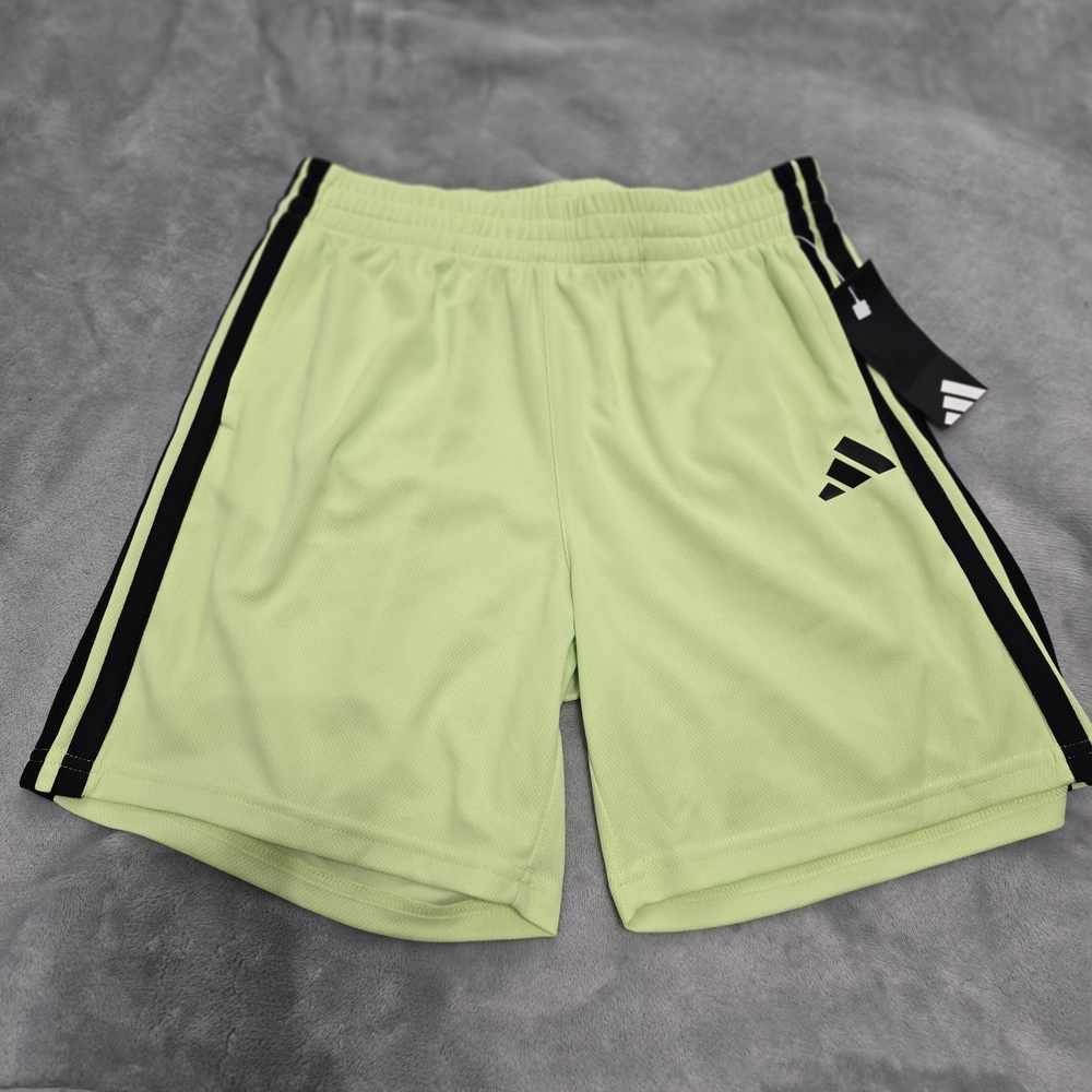 Adidas Kids Lime Green Shorts with Black Stripes